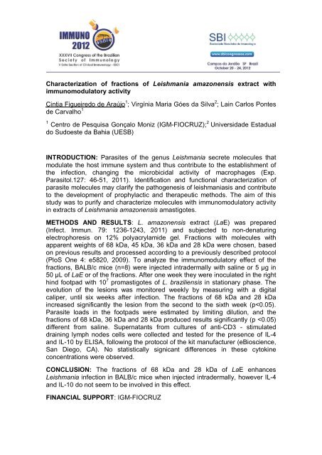 immunology of infectious and parasitic diseases - XXXVII Congress ...