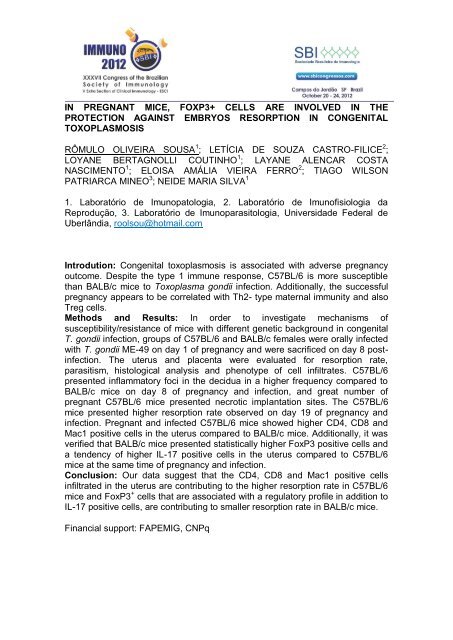 immunology of infectious and parasitic diseases - XXXVII Congress ...