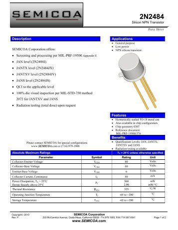 Semicoa 2N2484 NPN Transistor