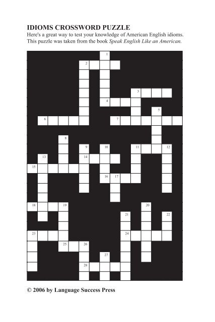 Idioms crossword puzzle (PDF) - ESL Mania