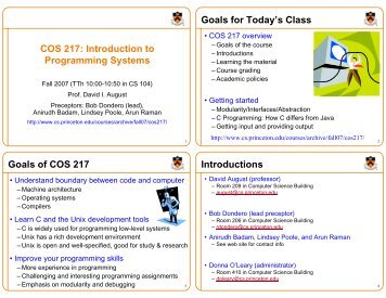 COS 217: Introduction to Programming Systems - Princeton University
