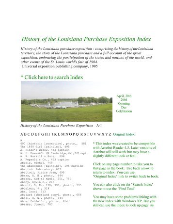 History of the Louisiana Purchase Exposition Index - St. Louis 1904 ...