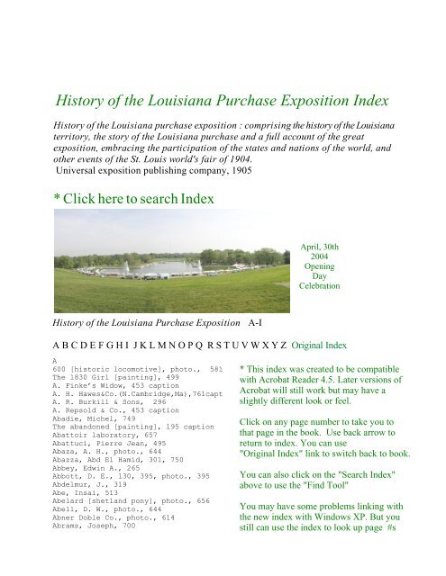 History of the Louisiana Purchase Exposition Index - St. Louis 
