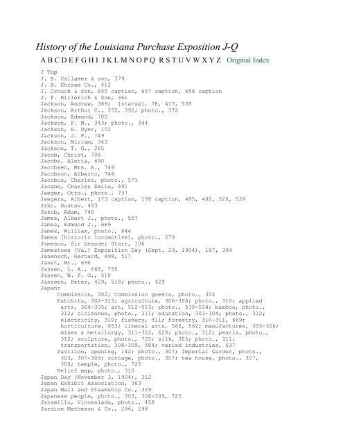 History of the Louisiana Purchase Exposition Index - St. Louis 1904 ...