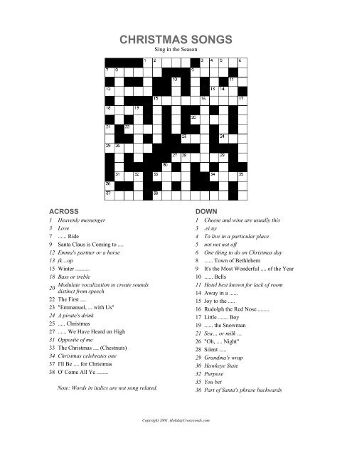 Christmas Songs Crossword Puzzle Party Puzzle Newsword Christmas Songs Crossword Puzzle Party Puzzle Newsword