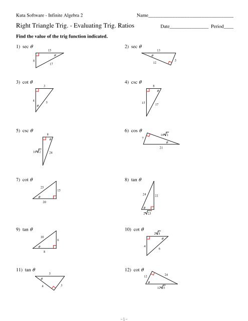 Right Triangle Trigonometry Review Worksheet Answers Kuta Software