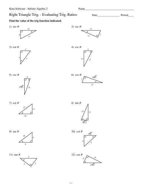 Right Triangle Trig Evaluating Ratios Kuta Software