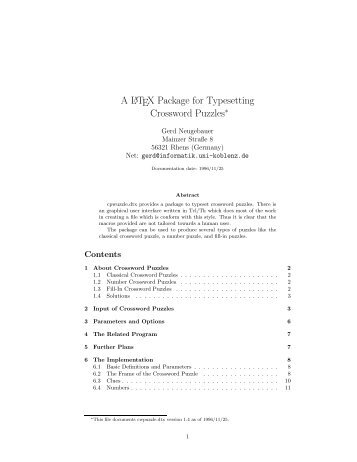 A LATEX Package for Typesetting Crossword Puzzles∗