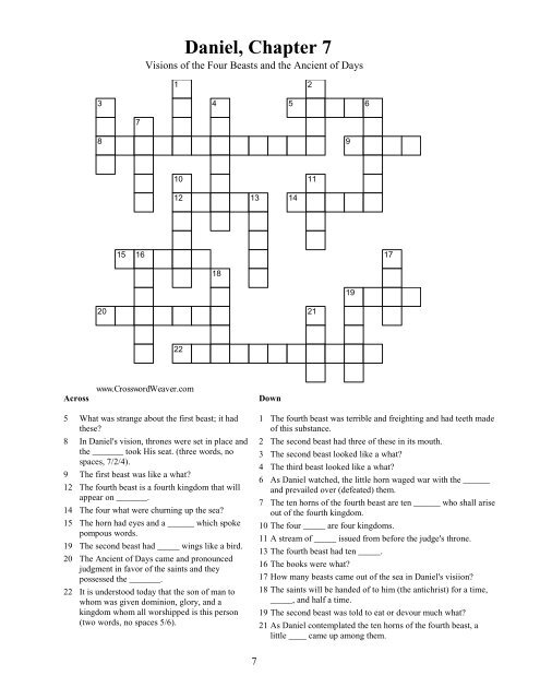 The Book of Daniel Crossword Puzzles - Stansarea.com; Entry Page