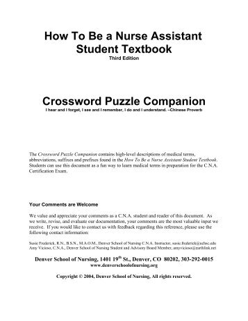 How To Be A Nurse Assistant Student Textbook - Crossword Puzzle ...