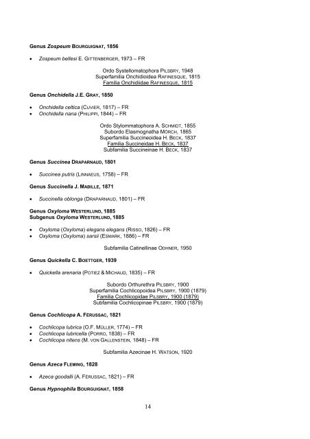 FAUNA EUROPAEA PROJECT Checklist of the land and freshwater ...