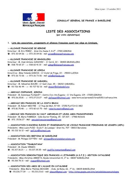 liste des associations - Consulat Général de France à Barcelone