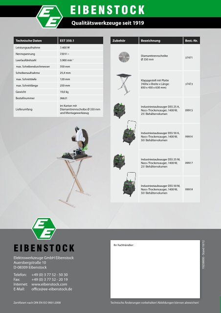 Steintrennsäge EST 350.1 mit Anlaufstrom- begrenzung - Eibenstock