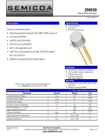 Semicoa 2N930 NPN Transistor