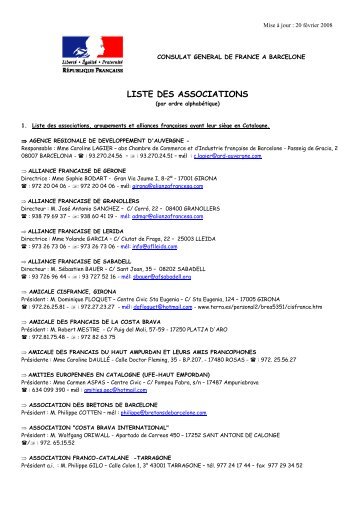 liste des associations - Consulat Général de France à Barcelone