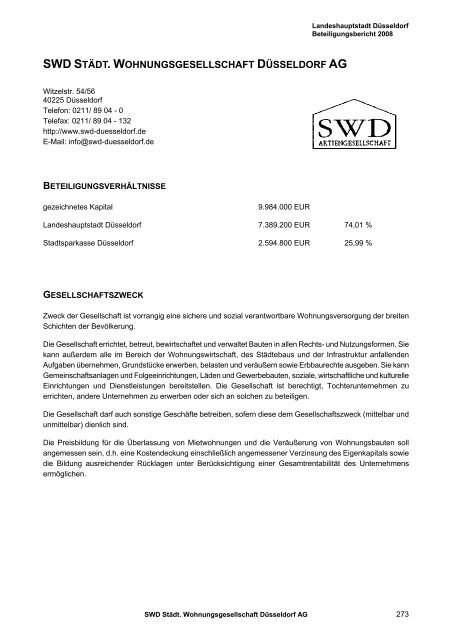 SWD Städt. Wohnungsgesellschaft Düsseldorf AG - Stadt Düsseldorf