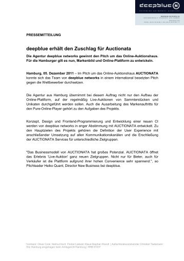 deepblue erhält den Zuschlag für Auctionata - deepblue networks AG