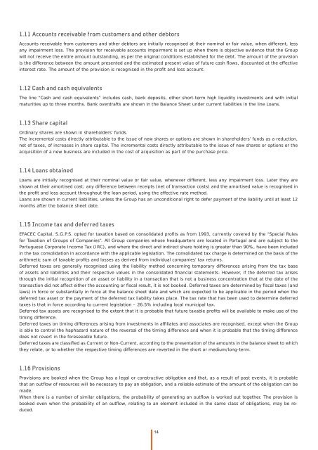 Notes to the consolidated financial statements - Efacec