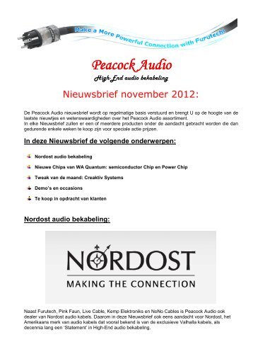 Peacock Audio- Nieuwsbrief oktober 2012