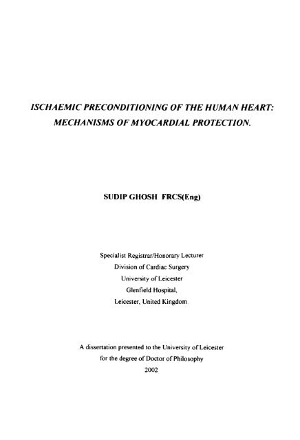 ischaemic preconditioning of the human heart. - Leicester Research ...