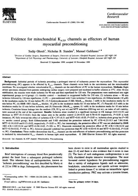 ischaemic preconditioning of the human heart. - Leicester Research ...