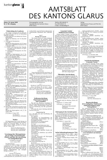 Amtsblatt des Kantons Glarus, 15.1.09 - Glarus24.ch