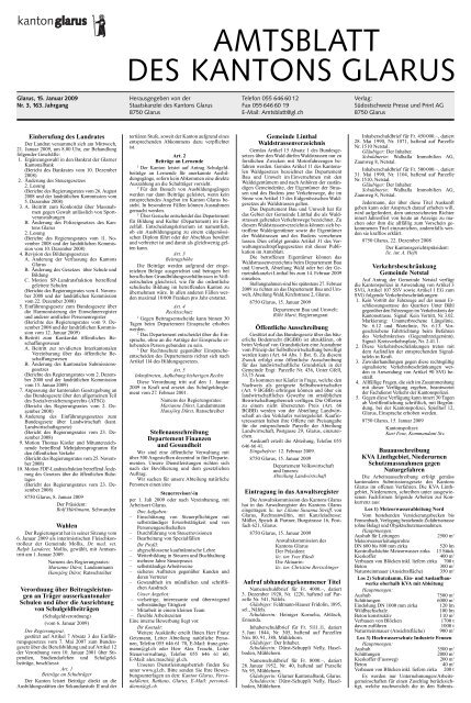 Amtsblatt des Kantons Glarus, 15.1.09 - Glarus24.ch