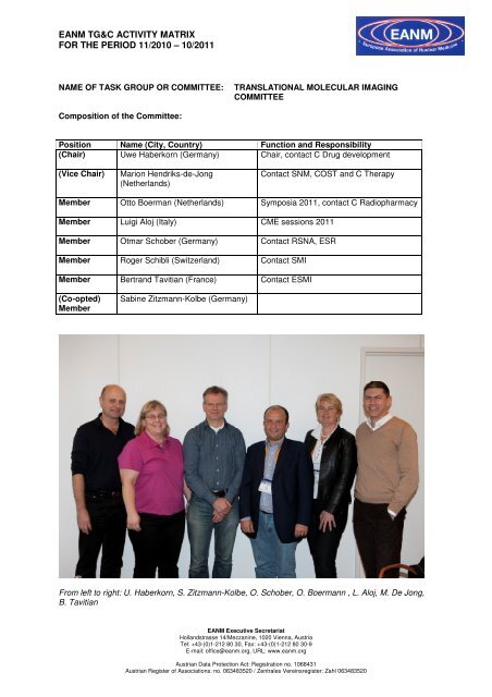 Eanm Tg C Activity Matrix For The Period 11 2010 A A A 10 2011