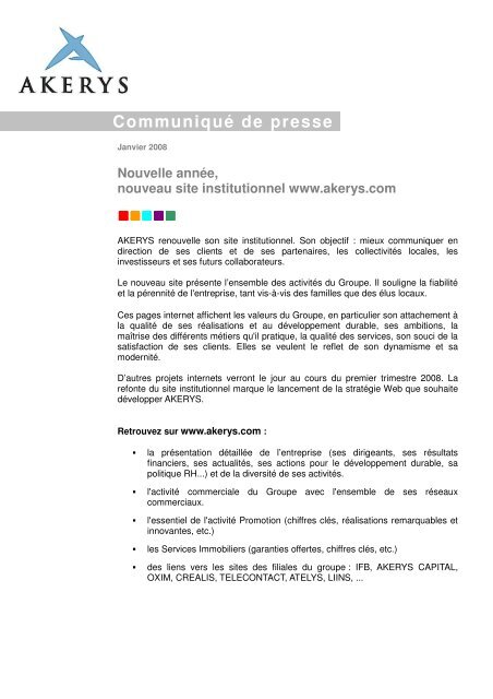 Communiqué de presse - Relooking site internet