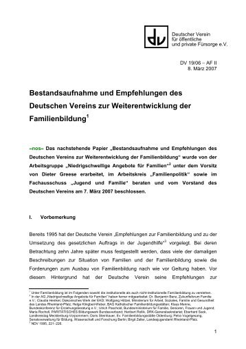 Bestandsaufnahme und Empfehlungen des Deutschen Vereins zur ...