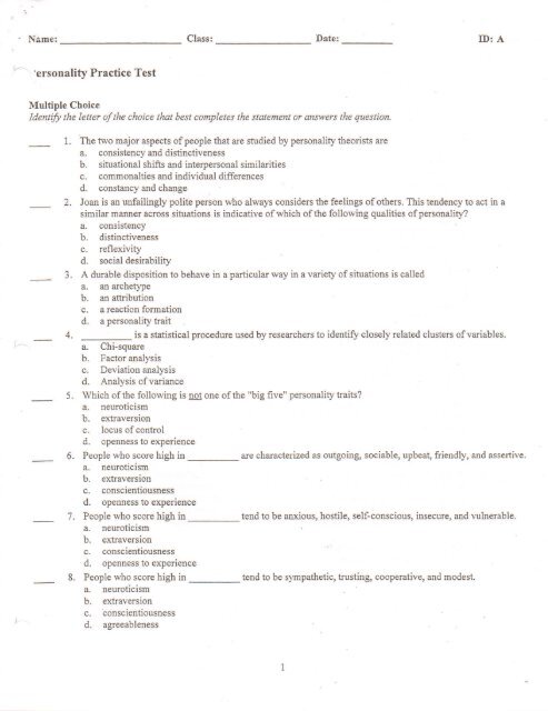 Personality Practice Test pdf