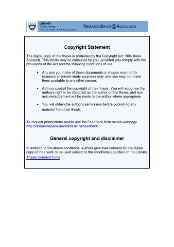 General copyright and disclaimer - ResearchSpace@Auckland