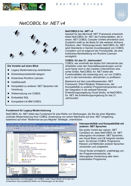 Datasheet NetCOBOL for .NET v4.0 - EasiRun Europa GmbH