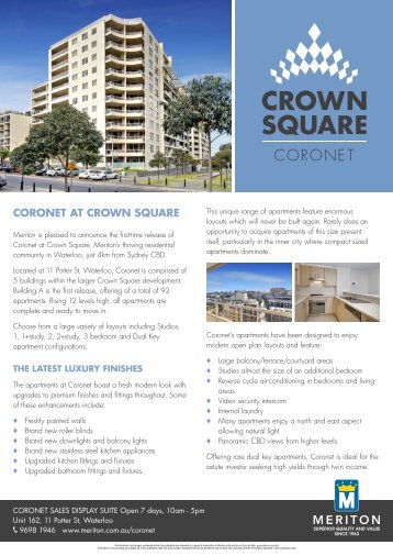 CORONET AT CROWN SQUARE - Meriton