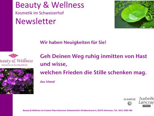 Beauty & Wellness Newsletter - Crowne Plaza Hannover