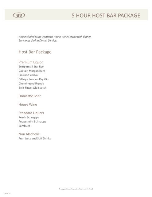 Wedding reception menu - Niagara Falls Hotels