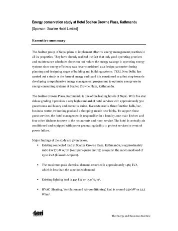 Energy conservation study at Hotel Soaltee Crowne Plaza ...