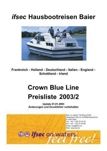 ifsec Hausbootreisen Baier Crown Blue Line Preisliste 2003/2