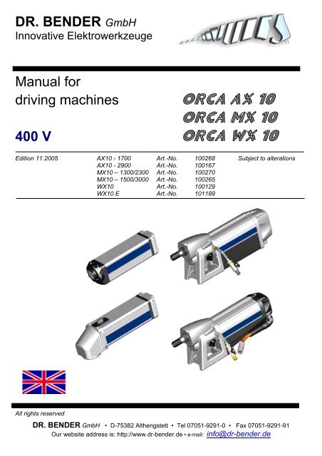 ORCA AX 10 ORCA MX 10 ORCA WX 10 - Dr. Bender GmbH