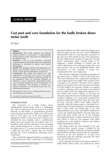 Cast post and core foundation for the badly - Australian Dental ...