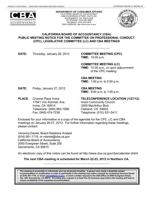 Agenda Item I. - Department of Consumer Affairs - State of California