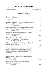 SOUTH ASIAN REVIEW Table of Contents - South Asian Literary ...