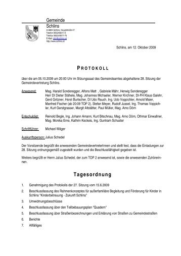 Tagesordnung - Gemeinde Schlins