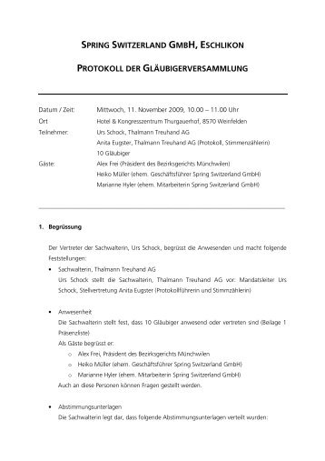 Protokoll Gläubigerversammlung - Thalmann Treuhand AG