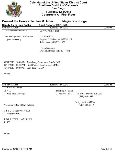 Present the Honorable: Jan M. Adler Magistrate Judge