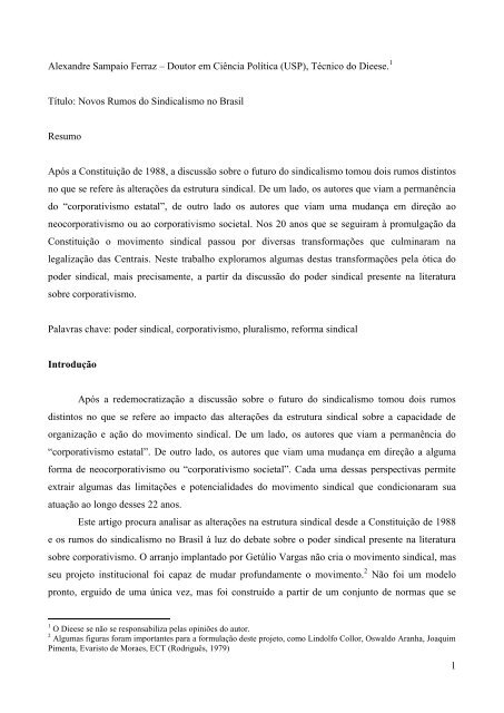 1 Alexandre Sampaio Ferraz – Doutor em Ciência Política (USP ...