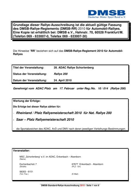 Ausschreibung - MSC "Schorlenberg"