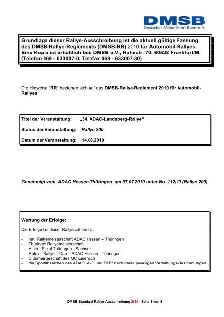 Ausschreibung - MC Meiningen eV im ADAC