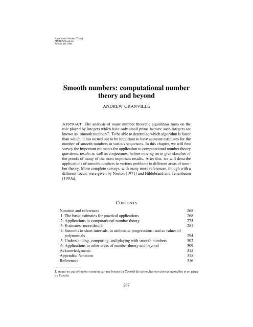 Smooth numbers: computational number theory and beyond
