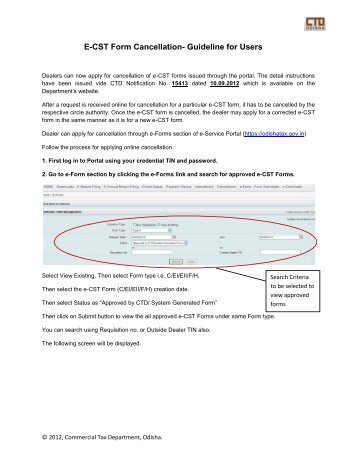 User Guideline for Cancellation of CST Forms - Commercial Tax ...